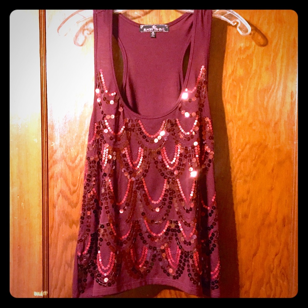 🍌 Almost Famous Sequined Tank Top Sz XL